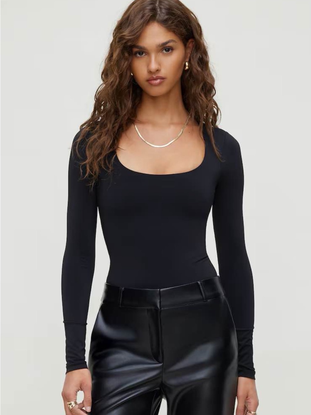 Dynamite Black Scoop-Neck Long Sleeve Bodysuit